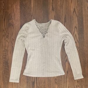 Elegant Grey Ribbed Women's Top 4for$15
